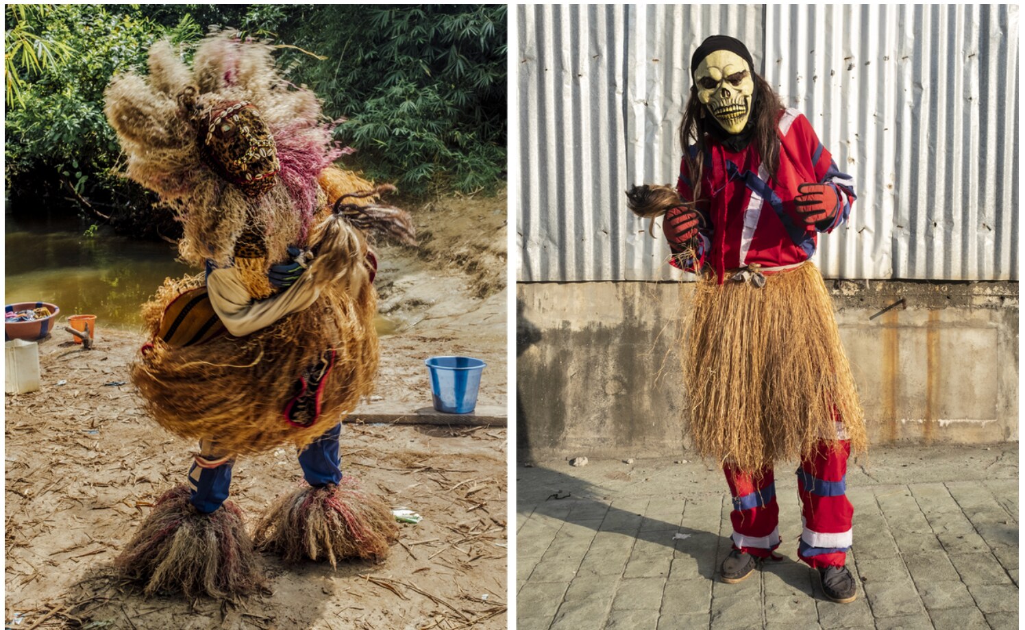Two traditional Liberian dancing devil costumes